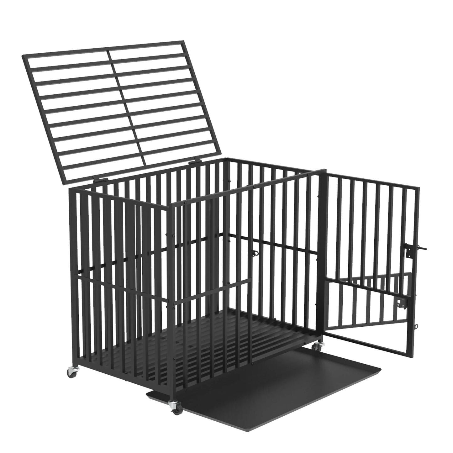 BINGOPAW Heavy Duty Mobile Dog Crate Cage With 3 Doors