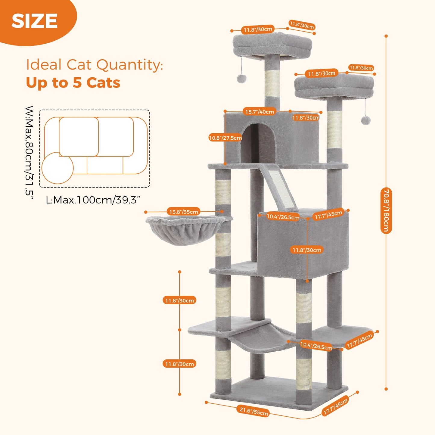 PAWZ Road Multi-Level Tall Cat Tree Indoor Large Cat Tower