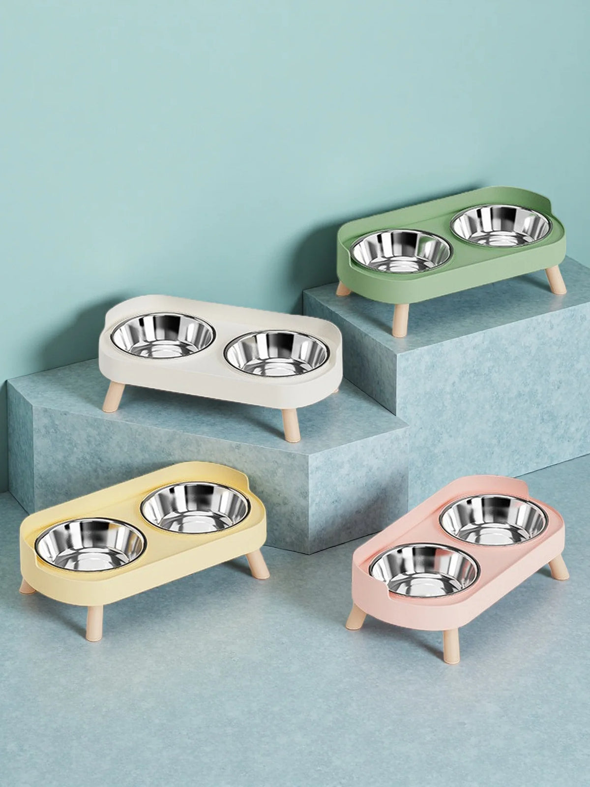 Colorful Elevated Dog Feeder With Dual Stainless Steel Bowls