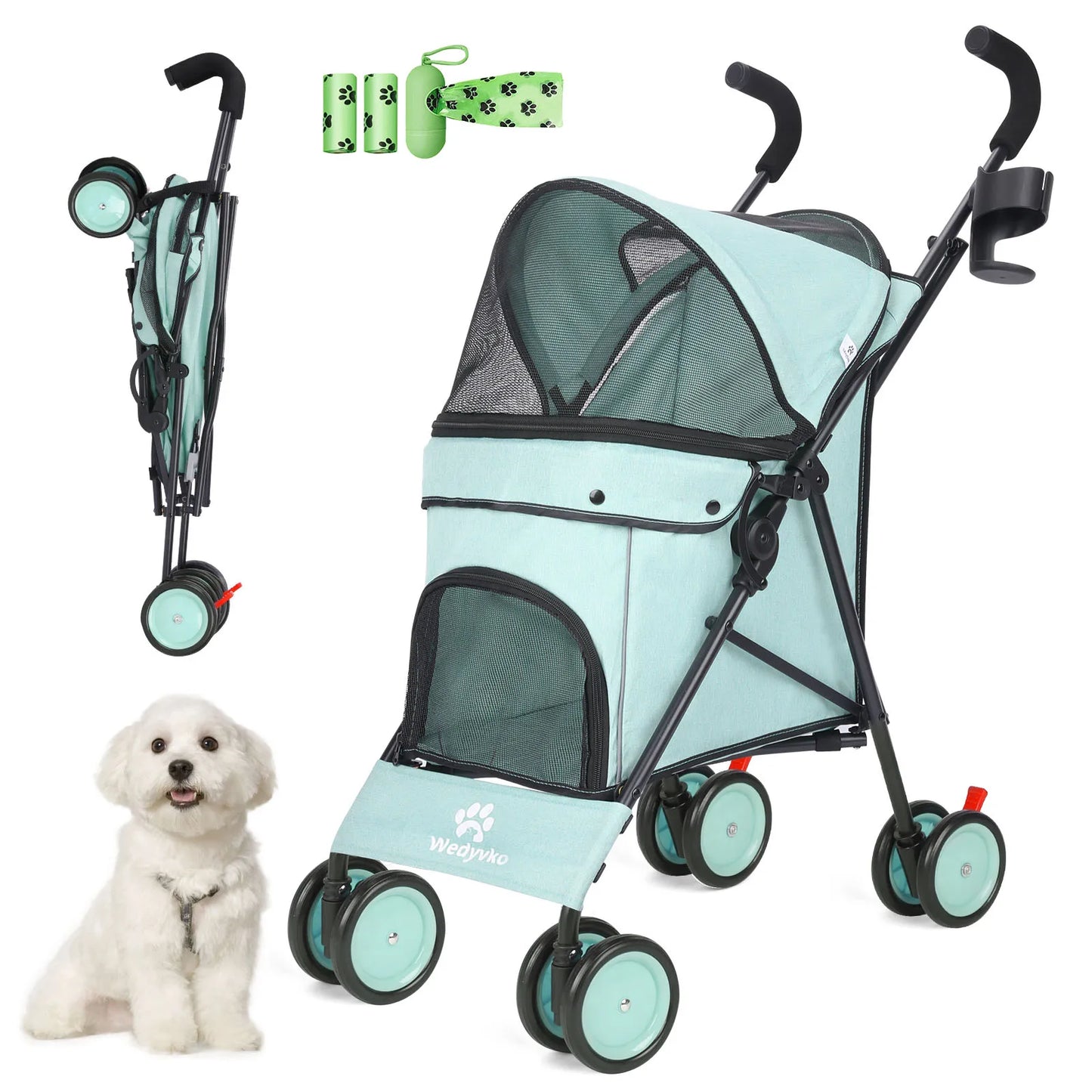 Wedyvko Pet Dog Stroller Four Wheel With Brakes And Storage