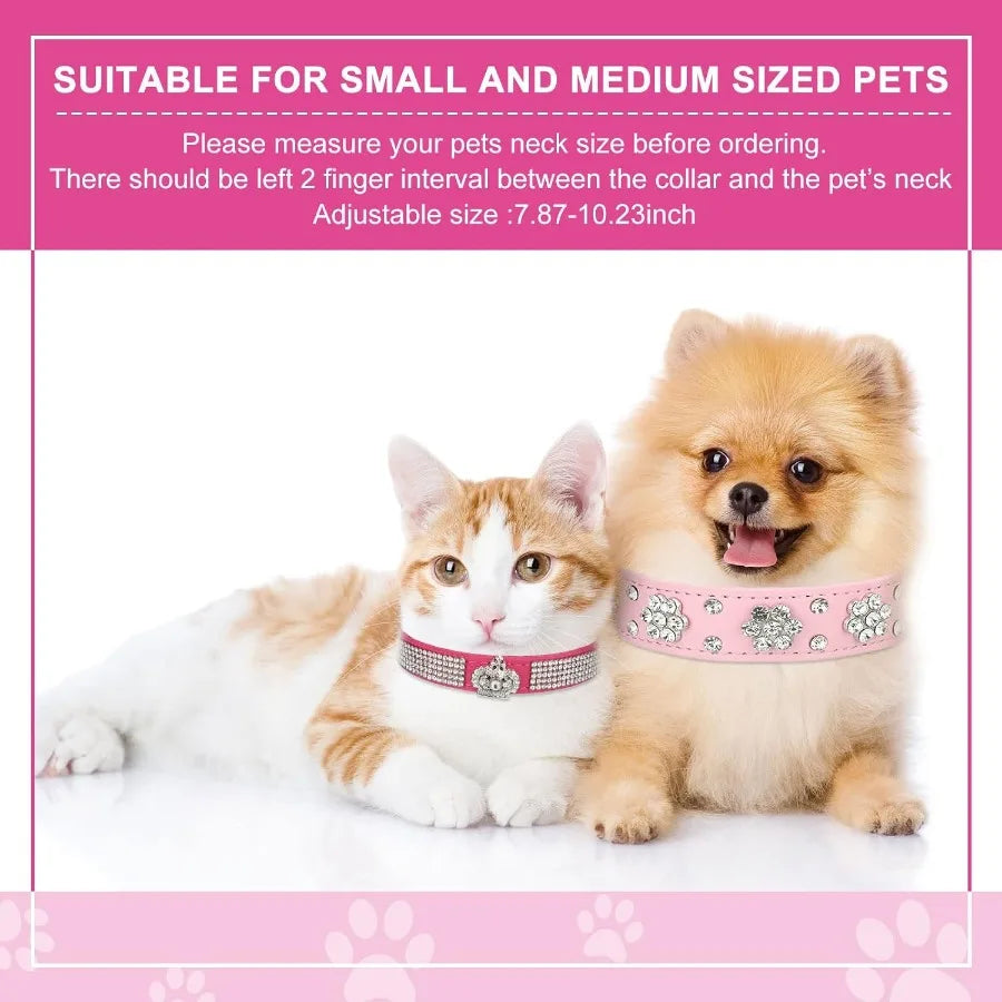 High Concerned Puppy Collars Rhinestone Bowtie Crown Flower Bling Set