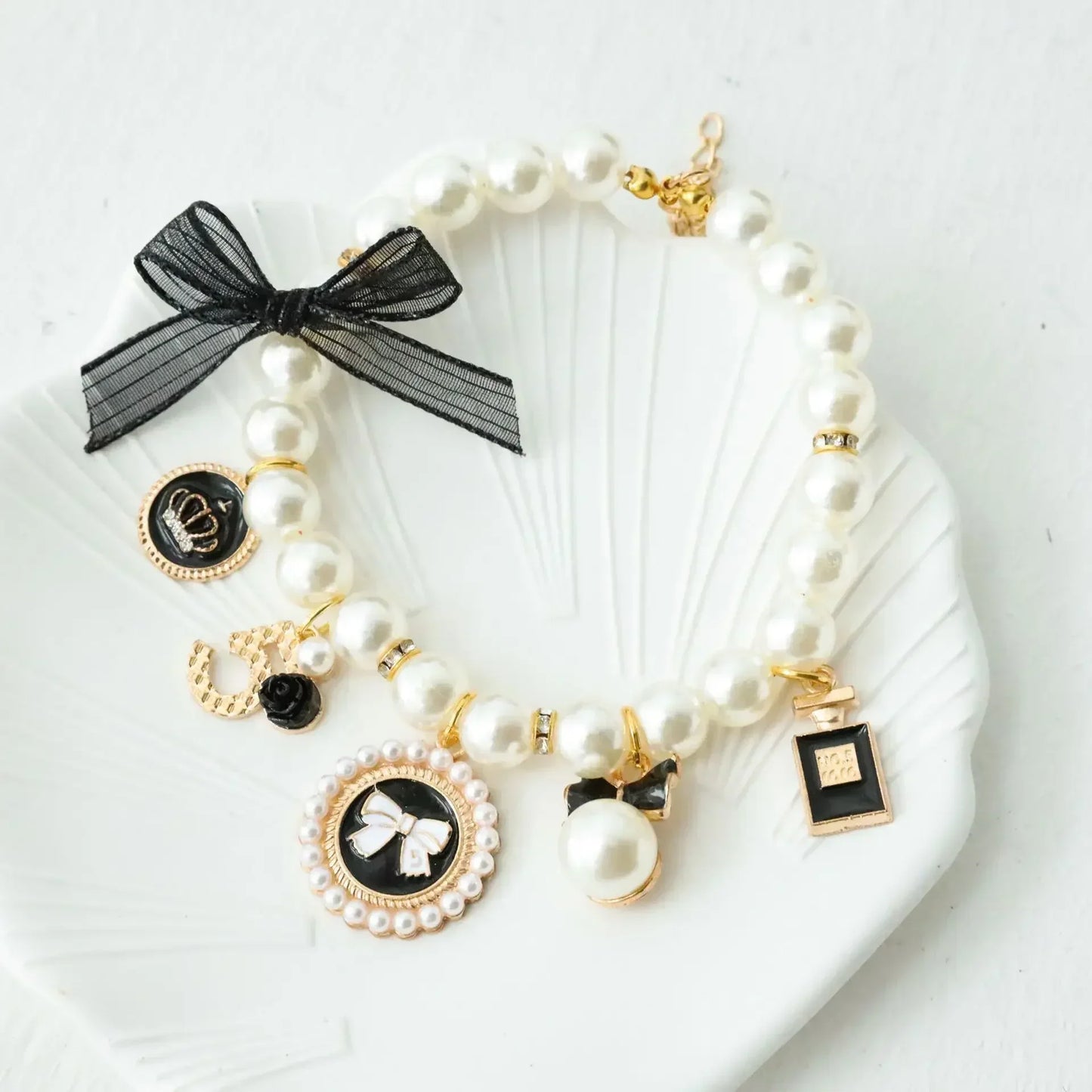 Pet Bow Pearl Collar Jewelry For Cats And Dogs Rhinestone Pendant