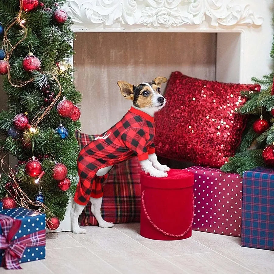 Guangdong Reindeer Print Dog Christmas Pajamas Buffalo Plaid