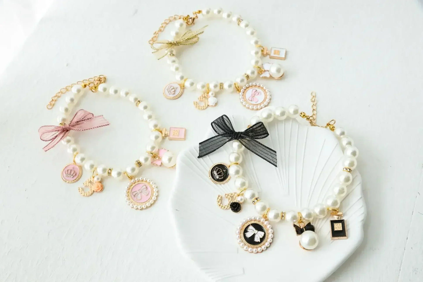 Pet Bow Pearl Collar Jewelry For Cats And Dogs Rhinestone Pendant