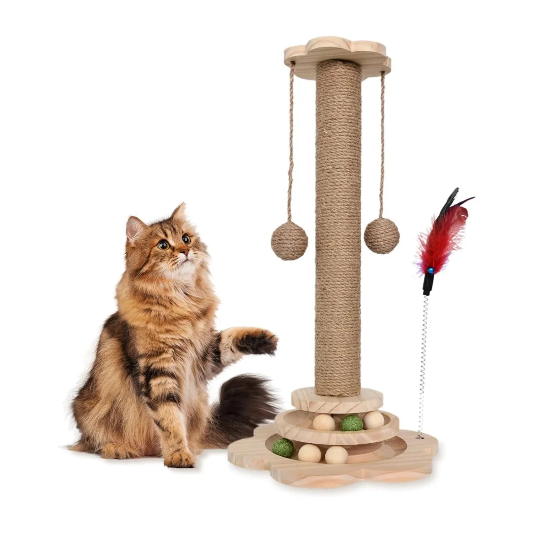 Cat Scratch Board Rotating Platform Wooden Fiber Chew Toy Stand