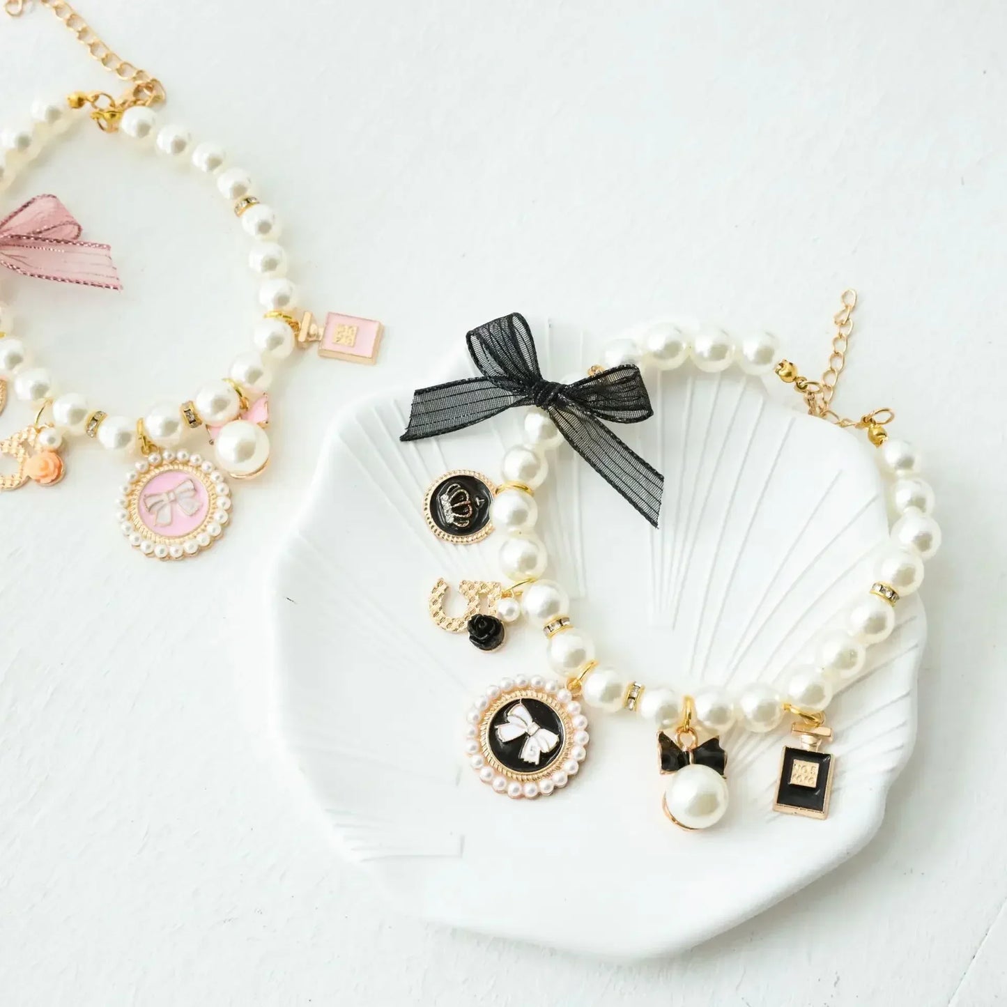 Pet Bow Pearl Collar Jewelry For Cats And Dogs Rhinestone Pendant