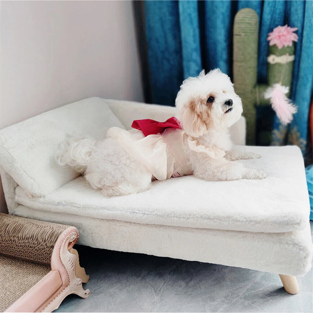 BORWARTCN Luxury Elevated Dog Sofa Bed With Backrest Wooden Legs