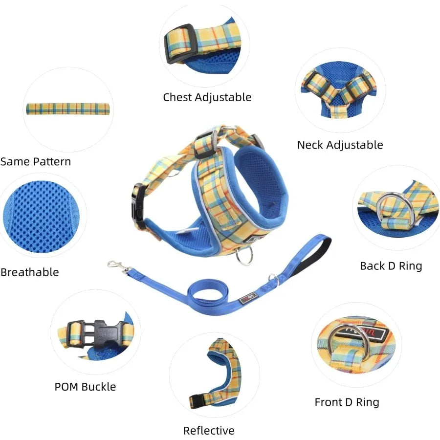 High-concerned Reflective Dog Harness and Leash Set No Pull Design
