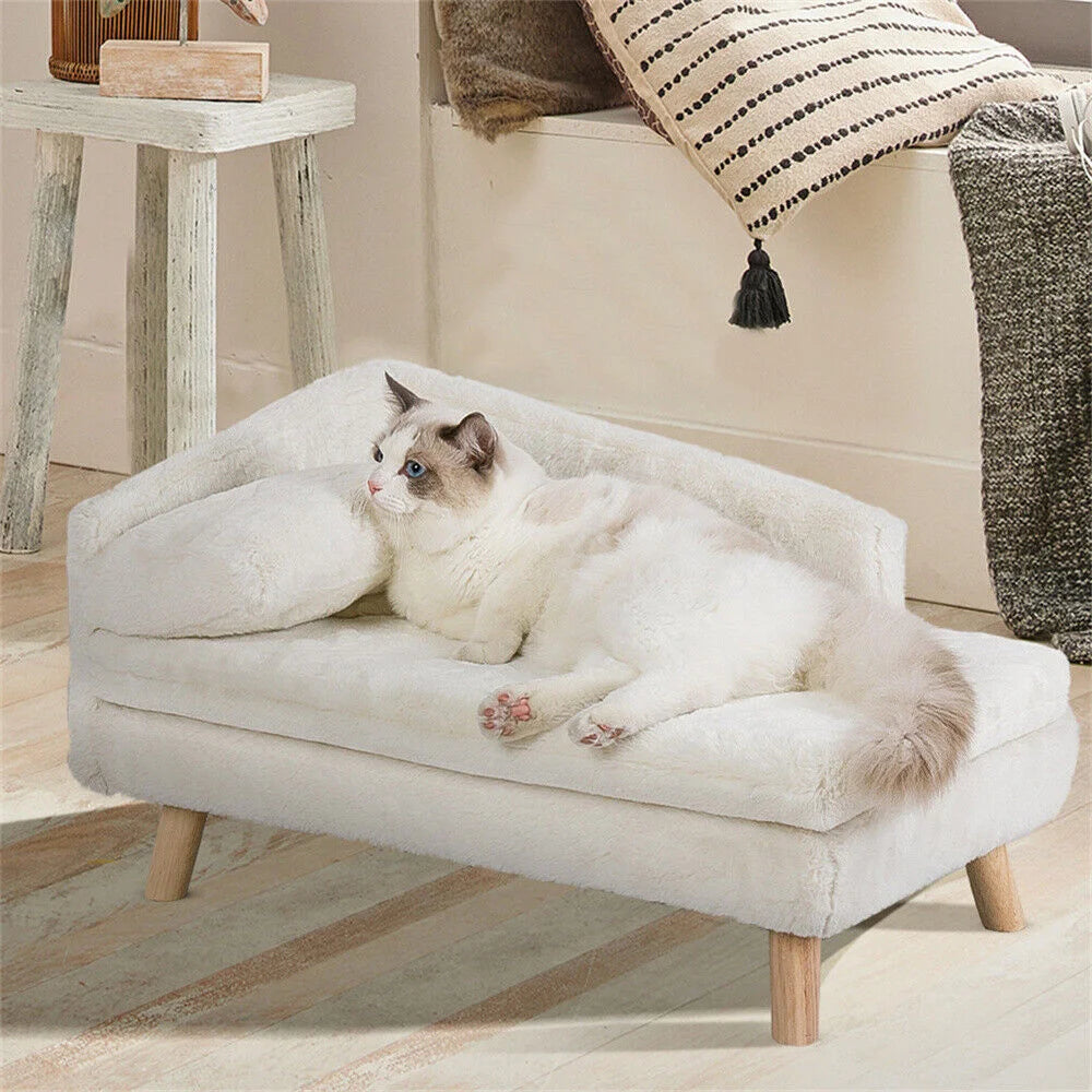 BORWARTCN Luxury Elevated Dog Sofa Bed With Backrest Wooden Legs