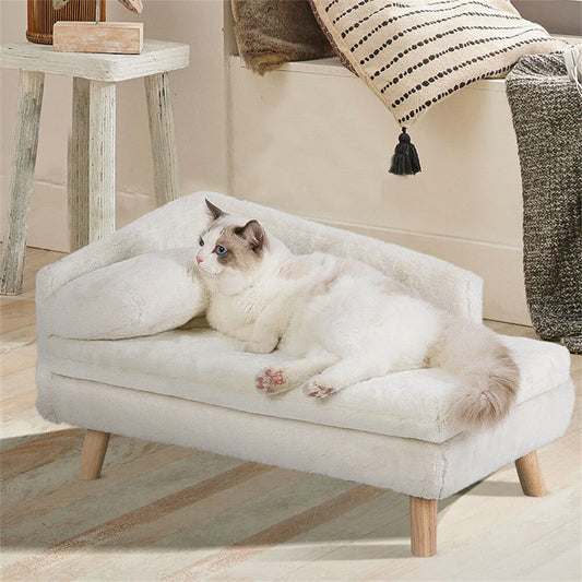 BORWARTCN Luxury Elevated Dog Sofa Bed With Backrest Wooden Legs