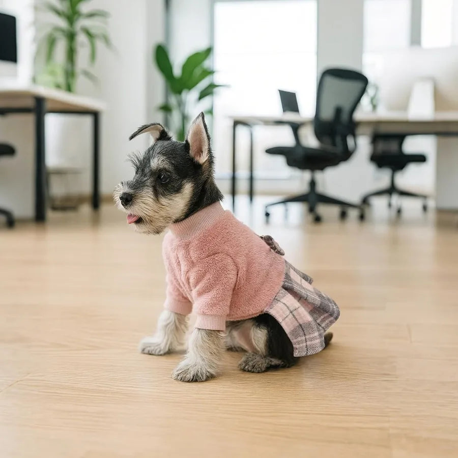 High-Concerned Fleece Dog Sweater Dress With Bowtie