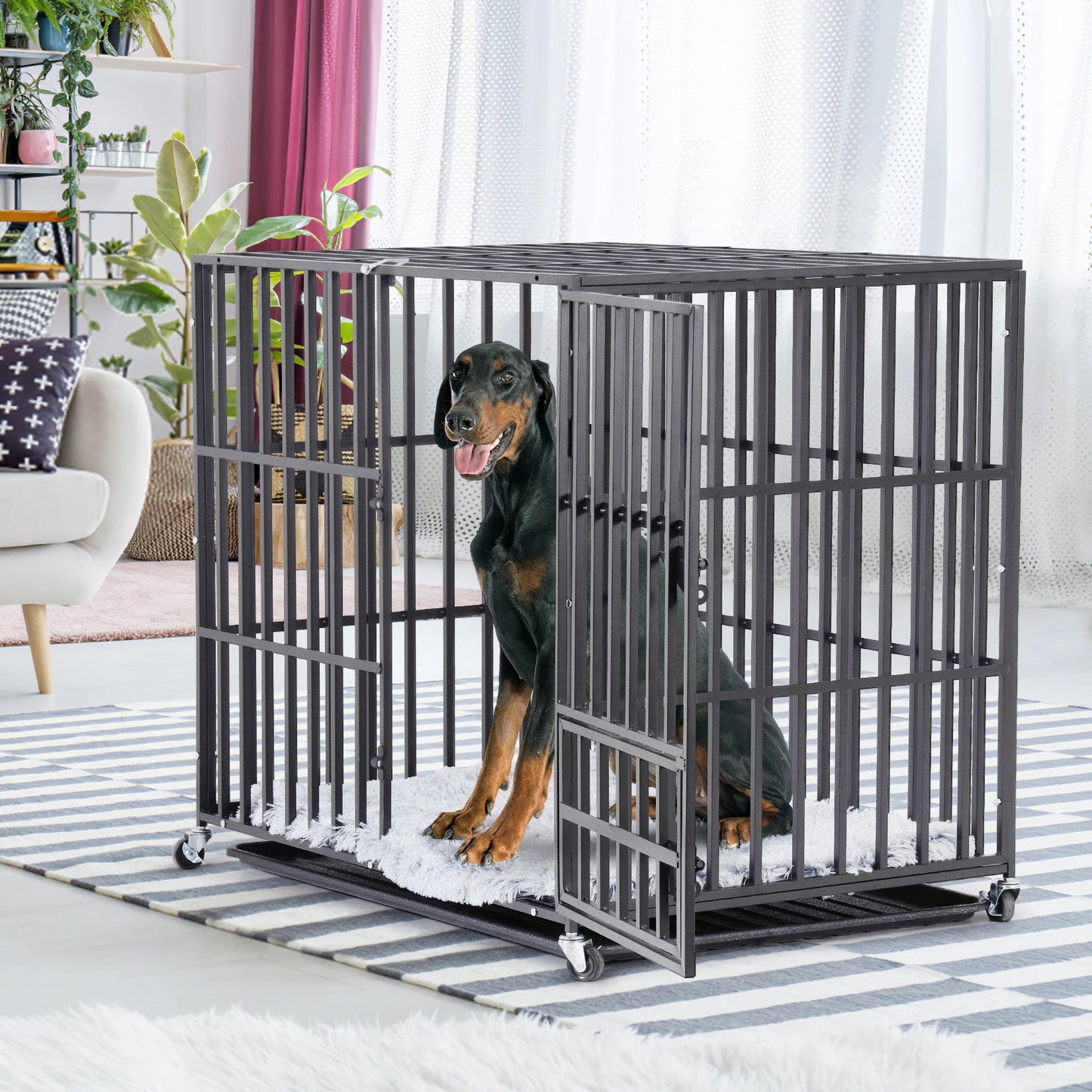 BINGOPAW Heavy Duty Mobile Dog Crate Cage With 3 Doors