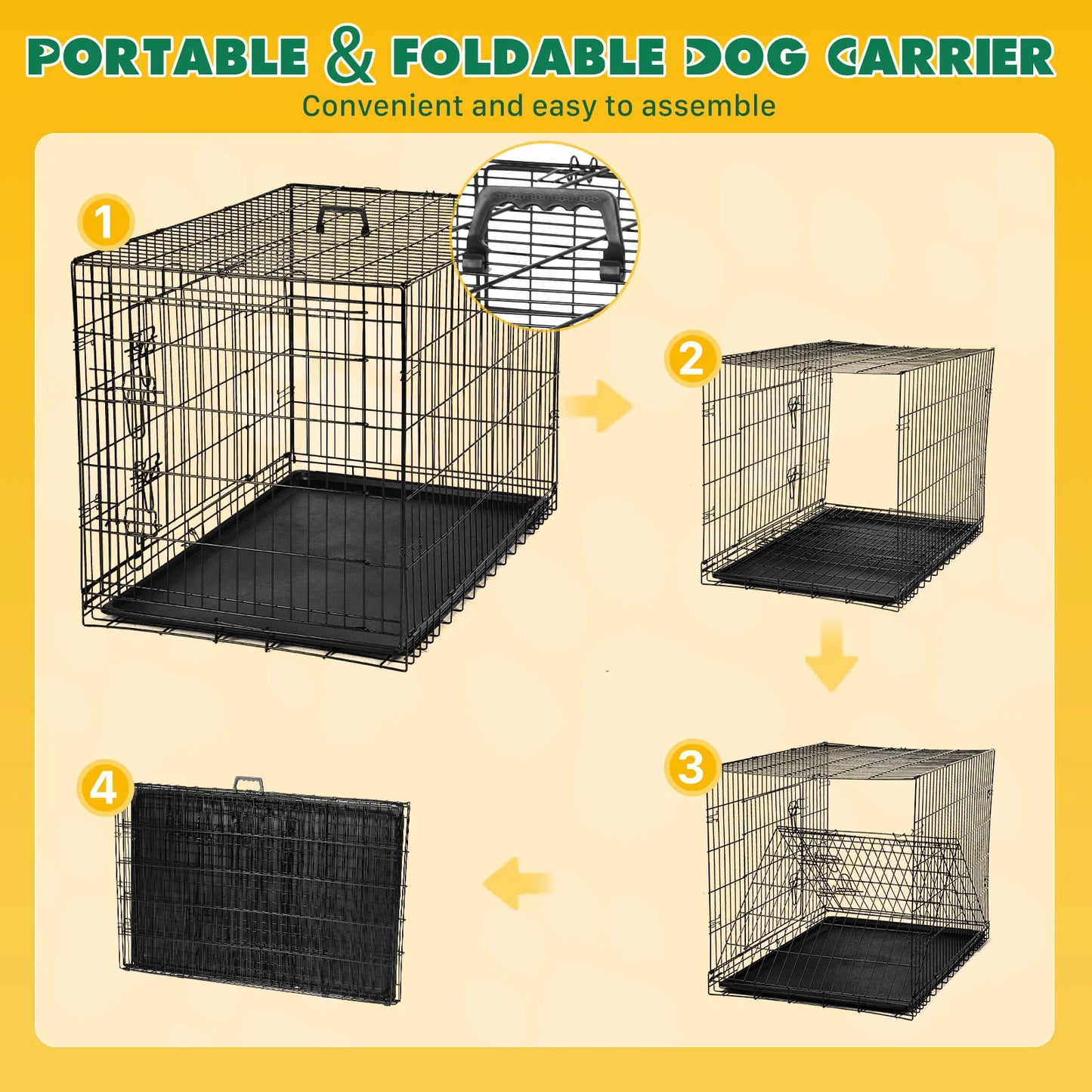 JHK Double Door Folding Metal Wire Dog Cage With Leak Tray