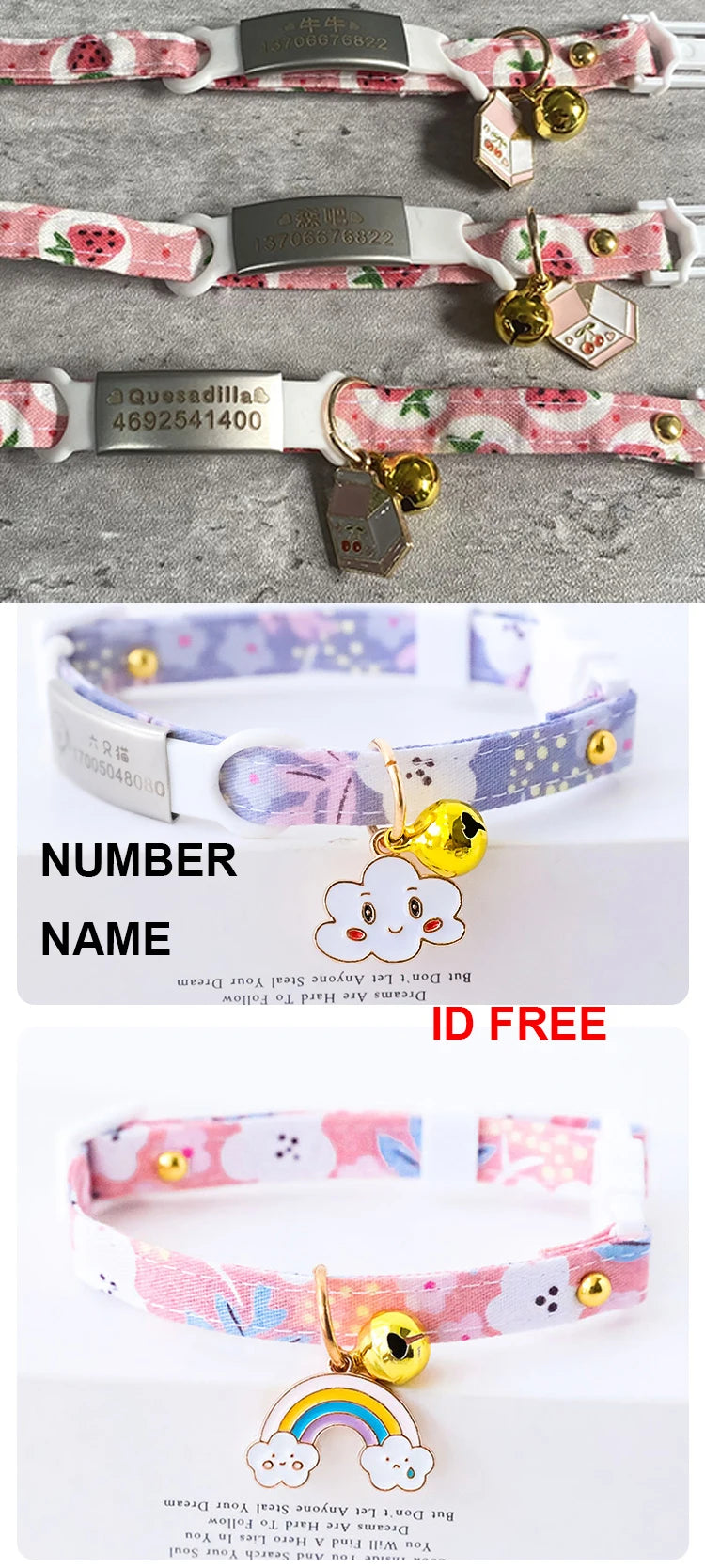Feature Adjustable Cat Collar With Bell Engraved ID Tag