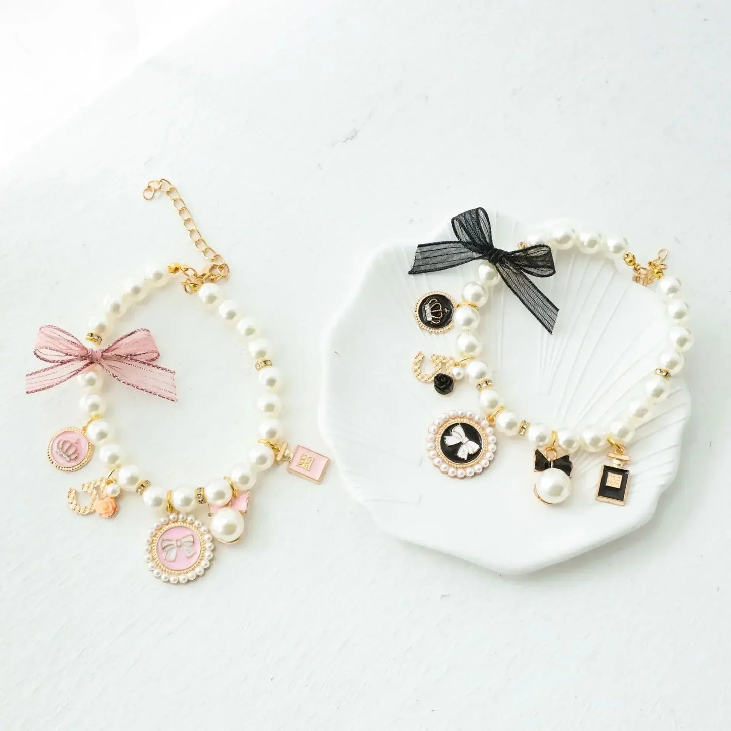 Pet Bow Pearl Collar Jewelry For Cats And Dogs Rhinestone Pendant