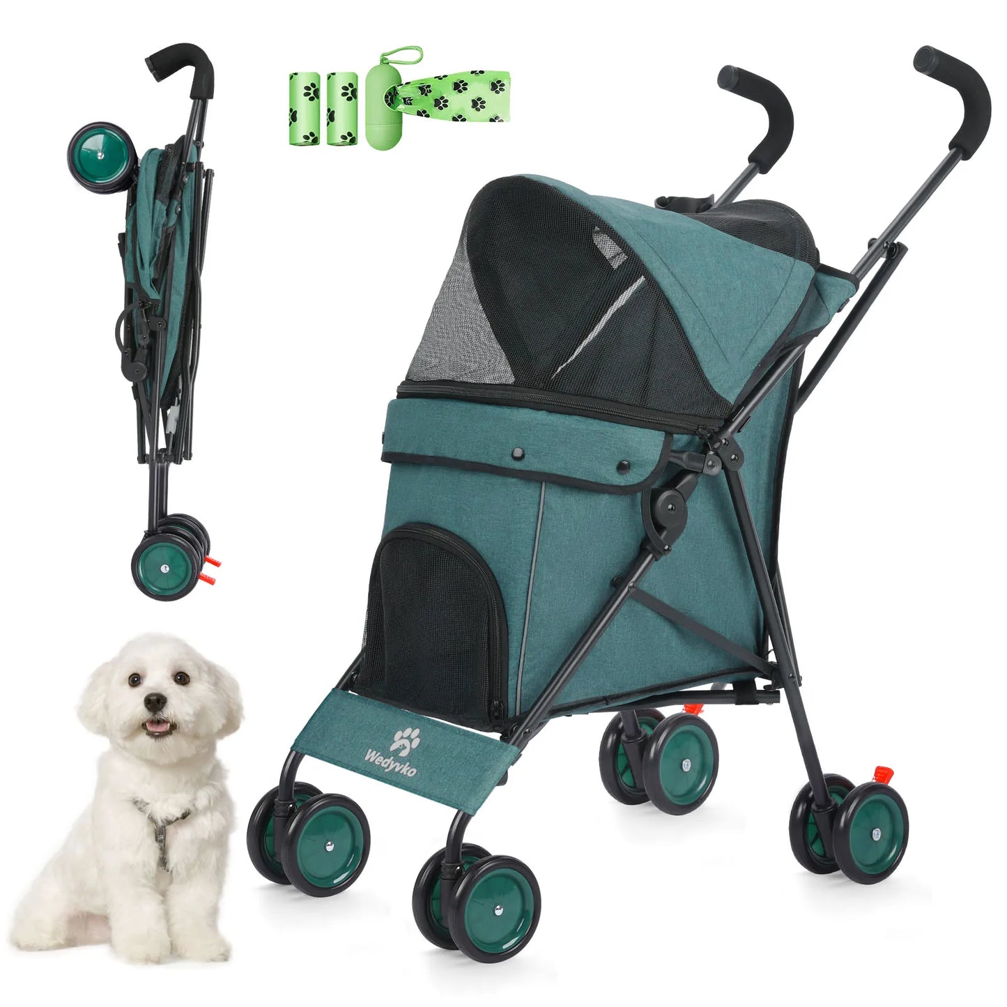 Wedyvko Dog Stroller 4-Wheel With Brakes And Storage For Pets