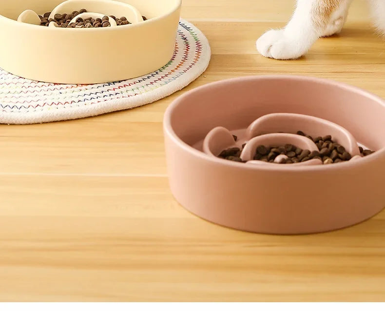 Ceramic Pet Slow Feeder Bowl For Cats And Small Dogs