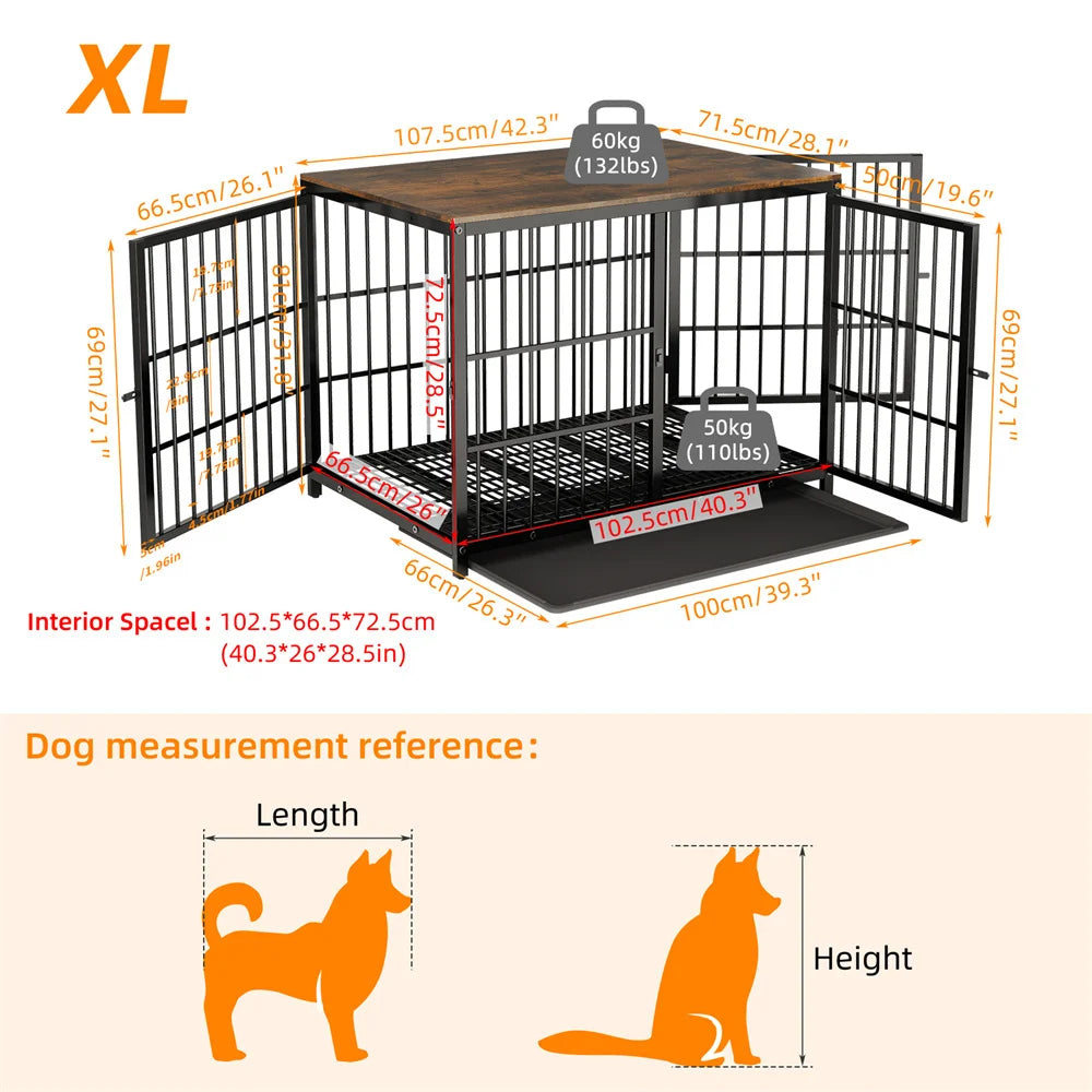 BORWARTH Wooden Dog Crate End Table Kennel Lattice Doors