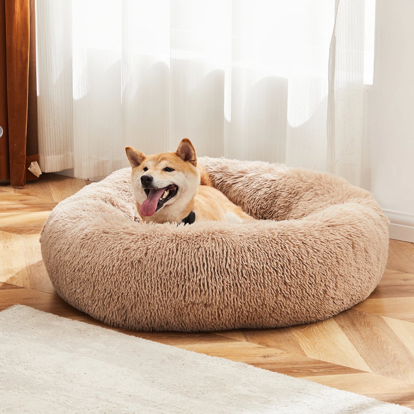 JHK Calming Dog Bed Washable Plush Round Faux Fur Cozy