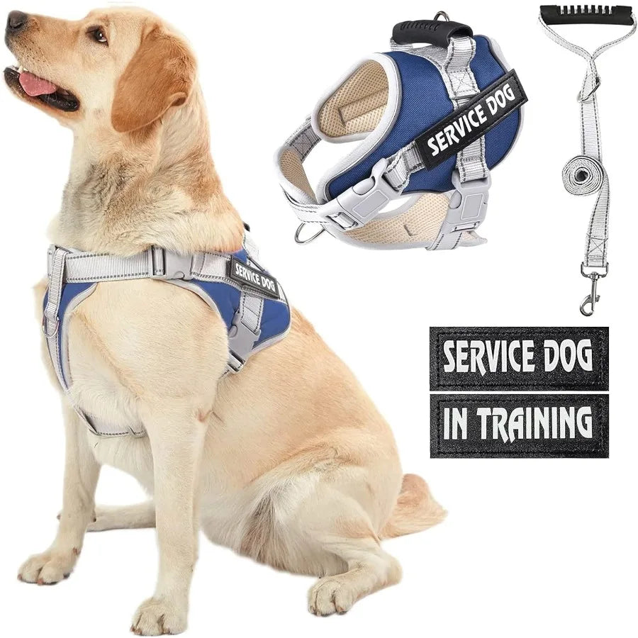 Hign-concerned Service Dog Vest Harness Handle Adjustable Reflective No Pull