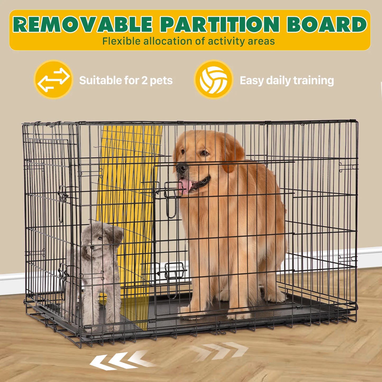 JHK Double Door Folding Metal Wire Dog Cage With Leak Tray