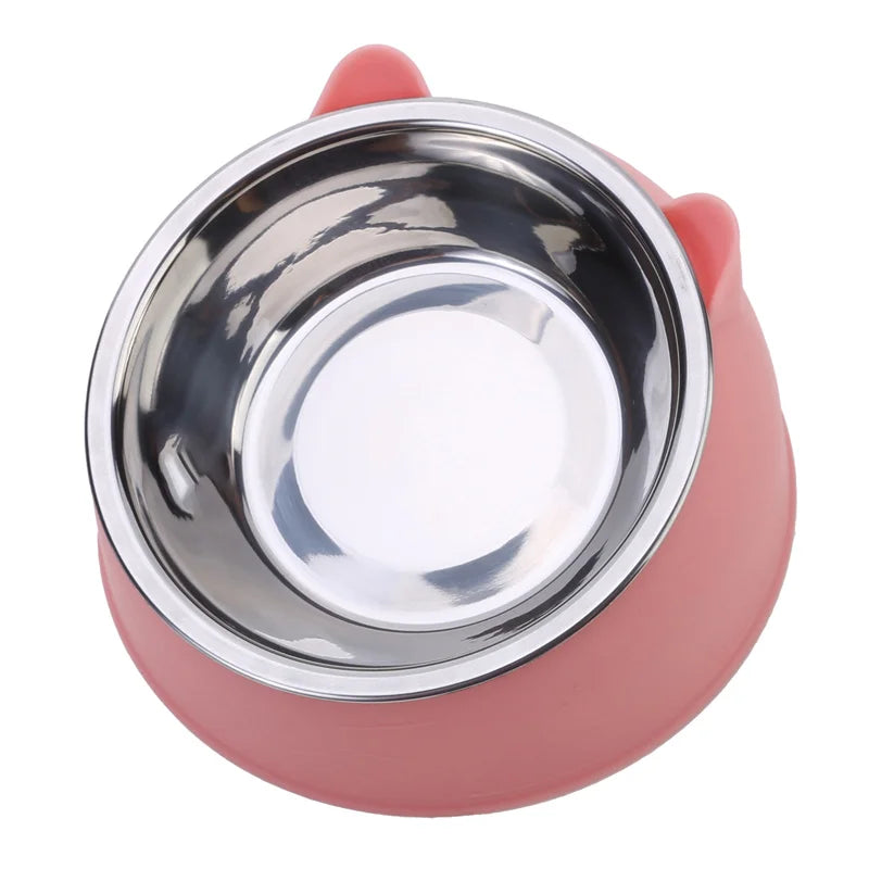 Creative Inclined Stainless Steel Cat Food And Water Feeder For Puppies