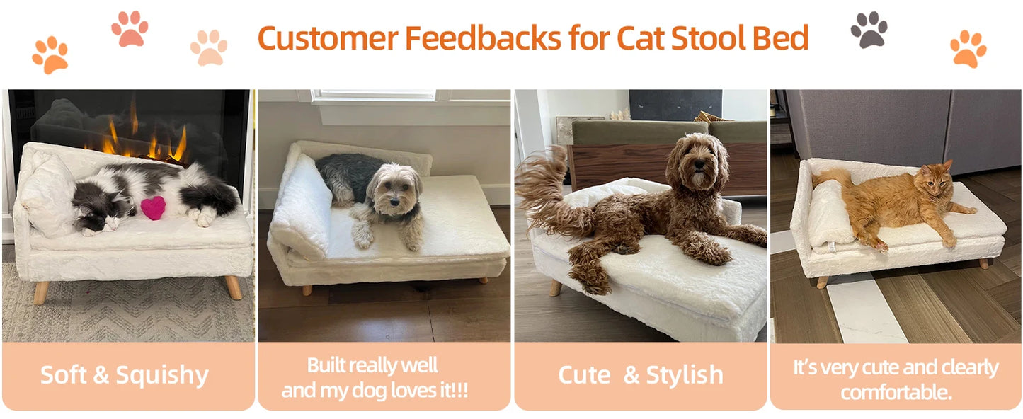 BORWARTCN Luxury Elevated Dog Sofa Bed With Backrest Wooden Legs