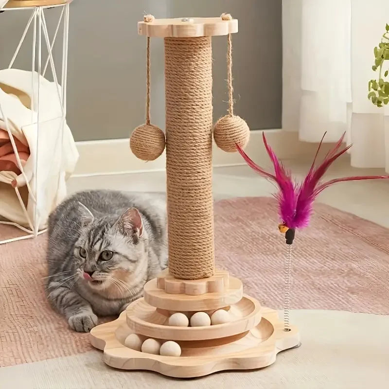 Cat Scratch Board Rotating Platform Wooden Fiber Chew Toy Stand