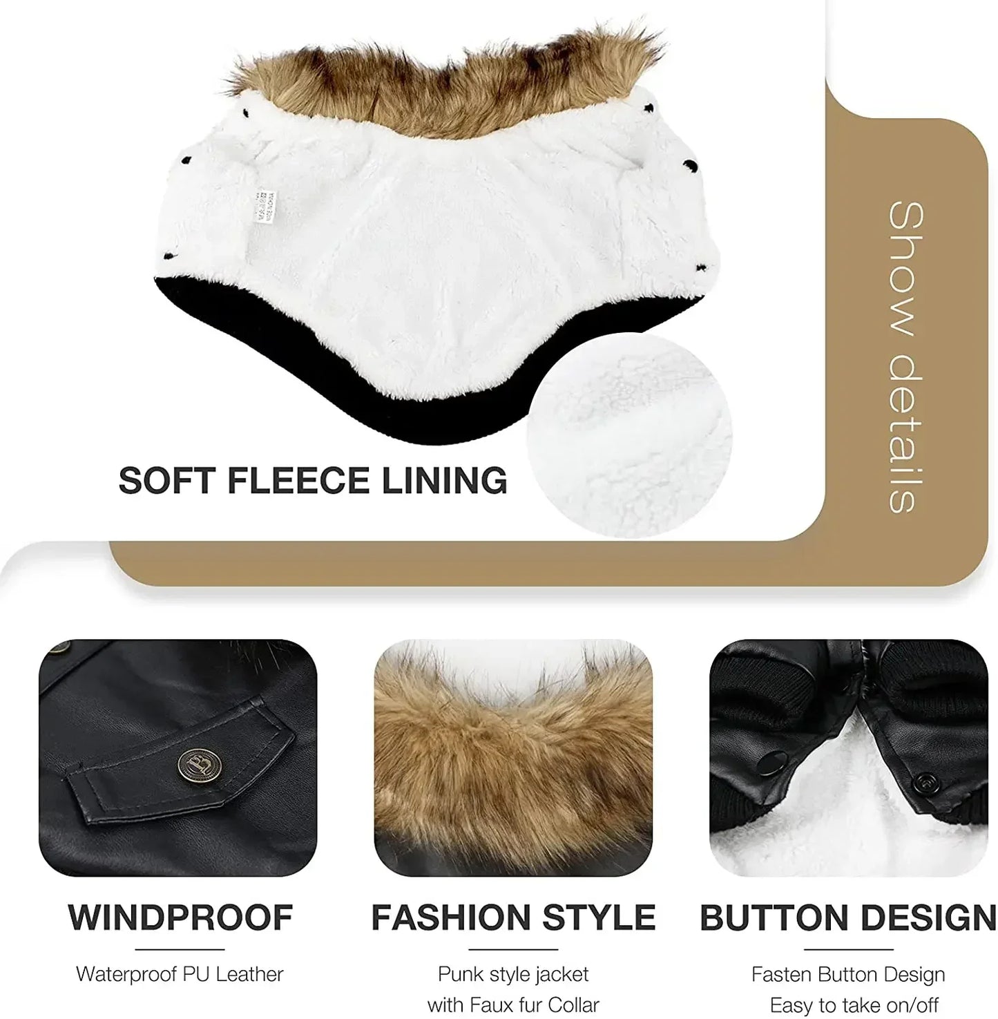 Hign Concerned Dog Winter Coat Waterproof PU Leather Jacket