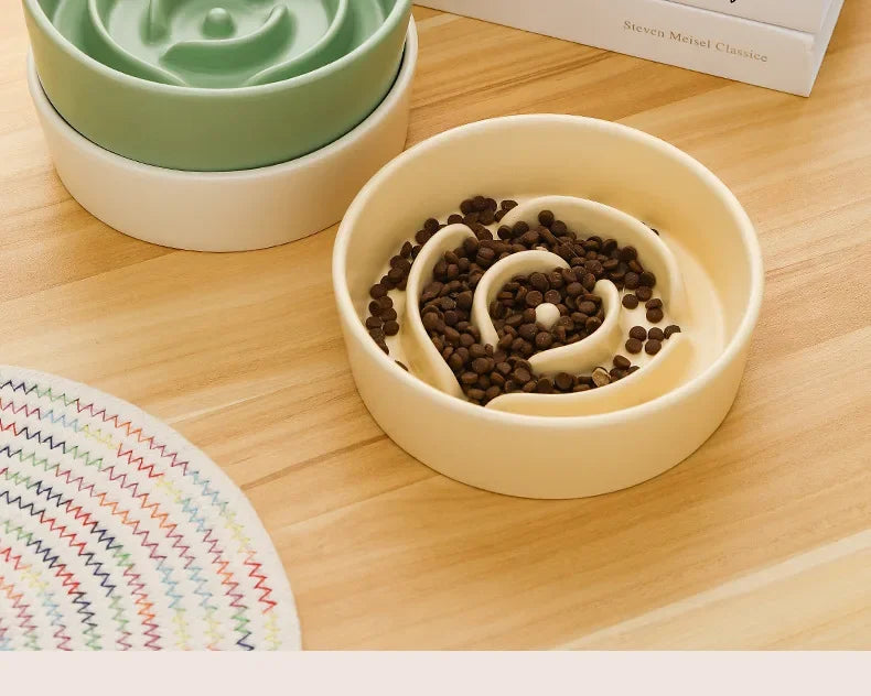 Ceramic Pet Slow Feeder Bowl For Cats And Small Dogs