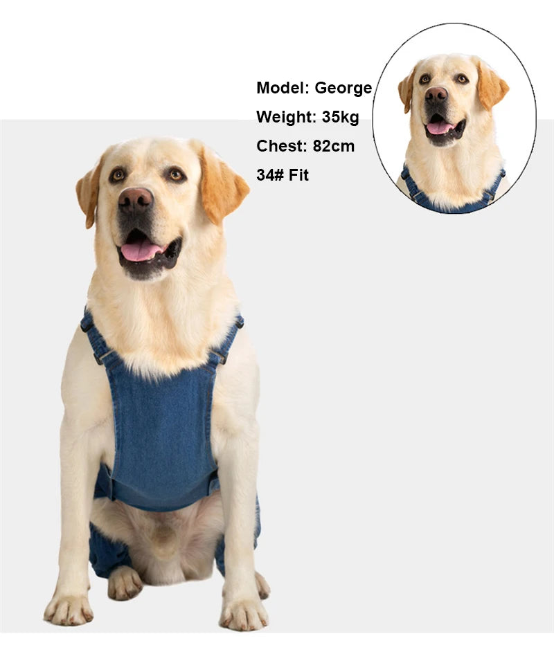 Denim Overalls For Dogs Adjustable Reflective Straps