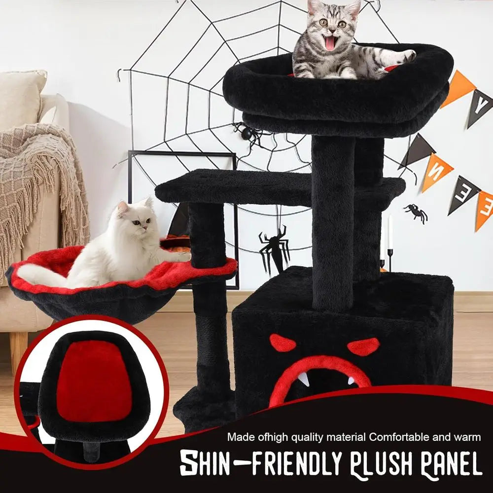 Gothic Cat Tree With Coffin Bed Scratching Post Hammock Toys