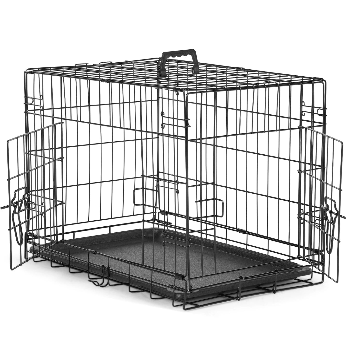 JHK Double Door Folding Wire Dog Cage Leak Proof Pan