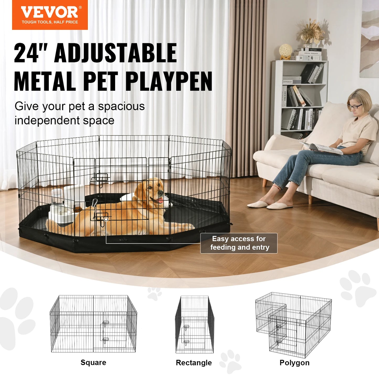 SucceBuy Foldable Dog Playpen 8 Panels Metal Fence Outdoor