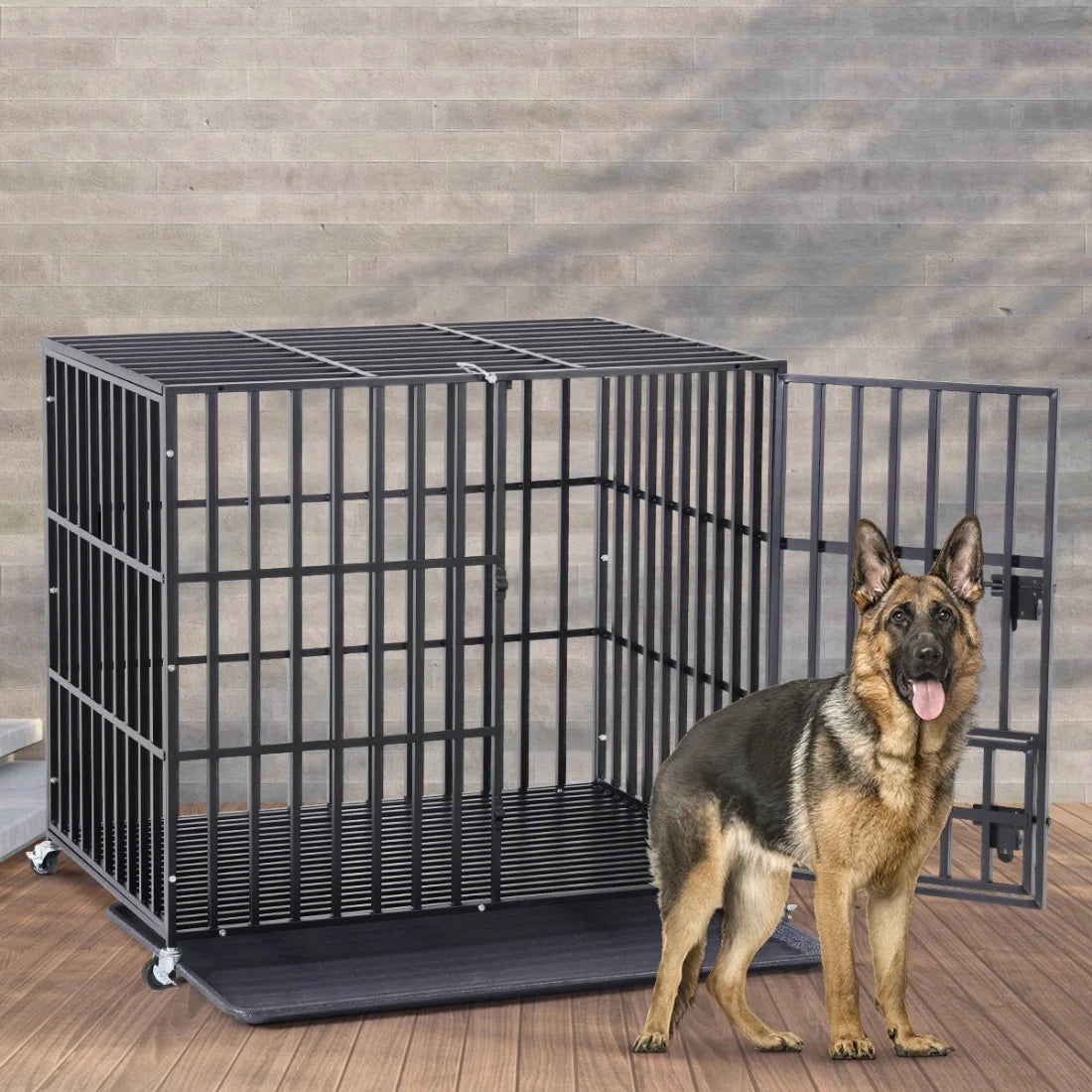 BINGOPAW Heavy Duty Mobile Dog Crate Cage With 3 Doors