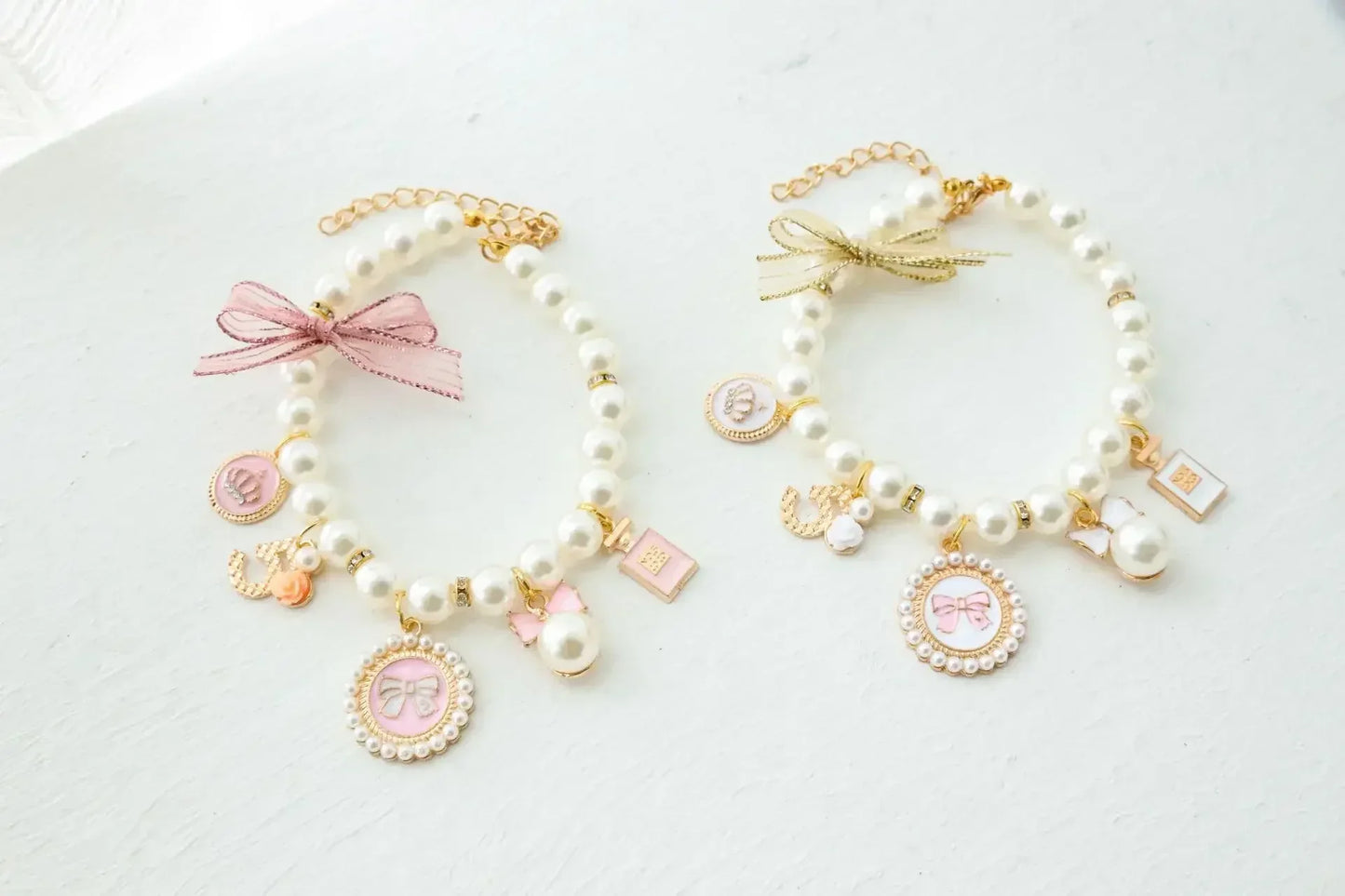 Pet Bow Pearl Collar Jewelry For Cats And Dogs Rhinestone Pendant