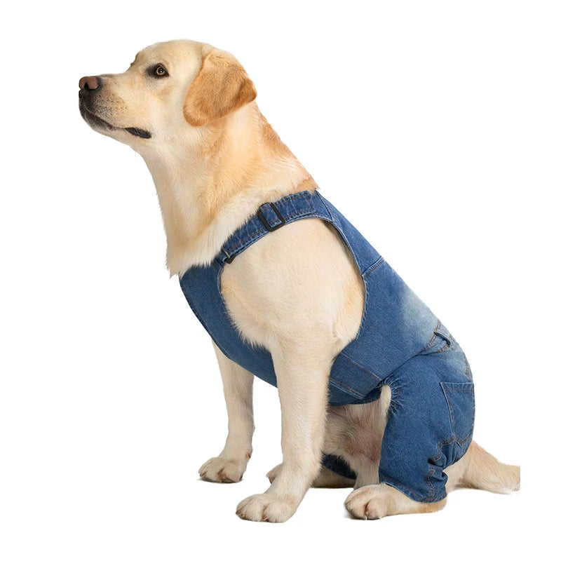 Denim Overalls For Dogs Adjustable Reflective Straps