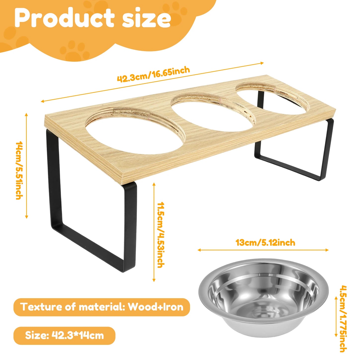 Choice Elevated Cat Bowl Stand Tilted Wood With Bowls