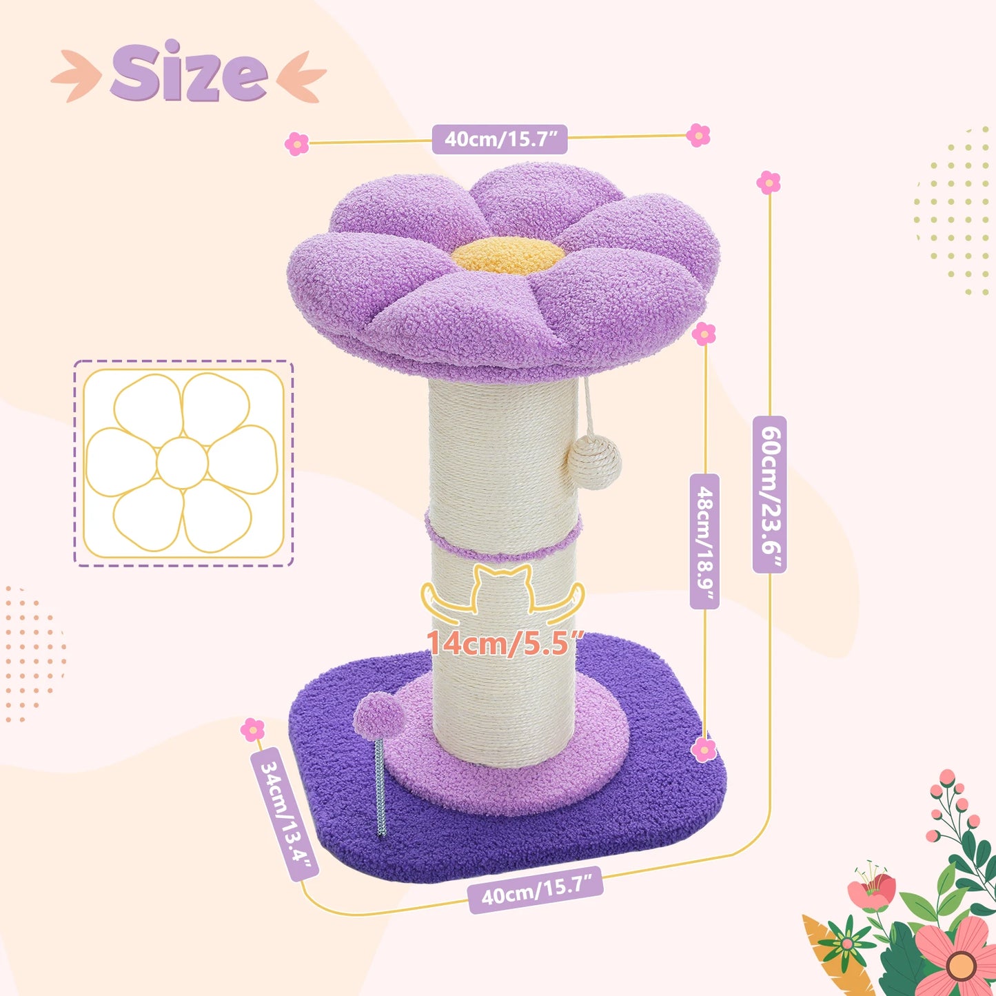 PEQULTICN Flower Cat Scratching Post Small Cat Tree Tower