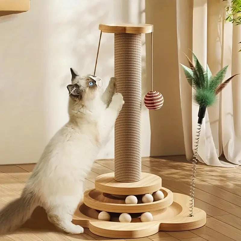 Cat Scratch Board Rotating Platform Wooden Fiber Chew Toy Stand
