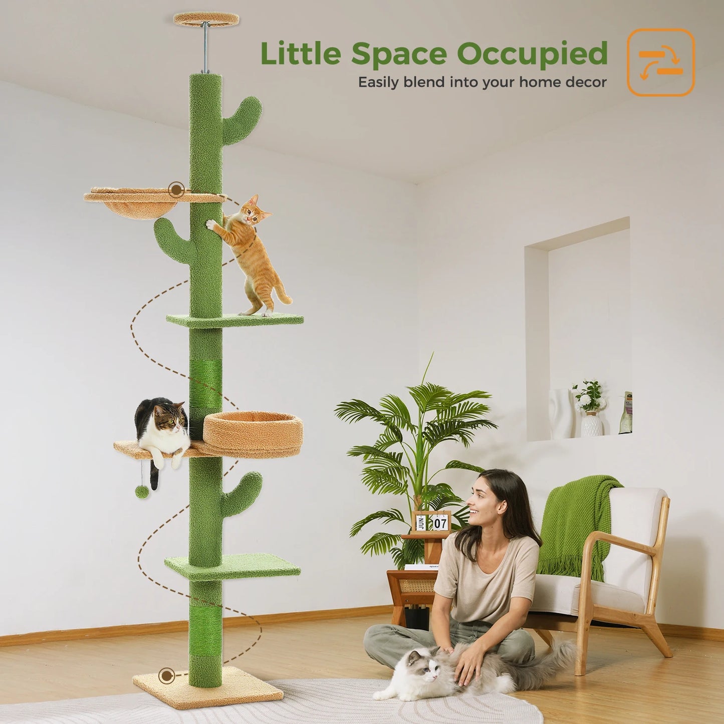 PEQULTICN Adjustable Height Cactus Cat Tree Floor Ceiling