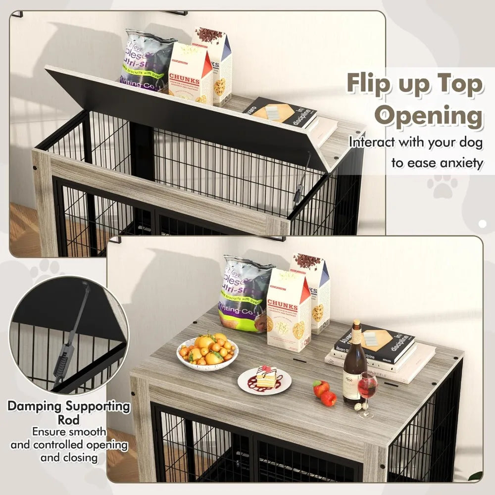Giantex Modern Dog Crate With Three Doors And Removable Tray