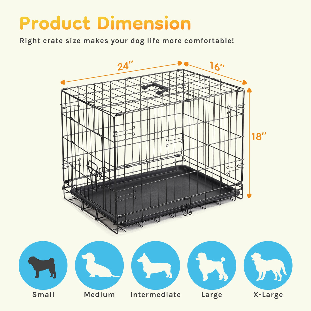 JHK 30 Inch Single Door Folding Wire Metal Dog Kennel with Pan Tray