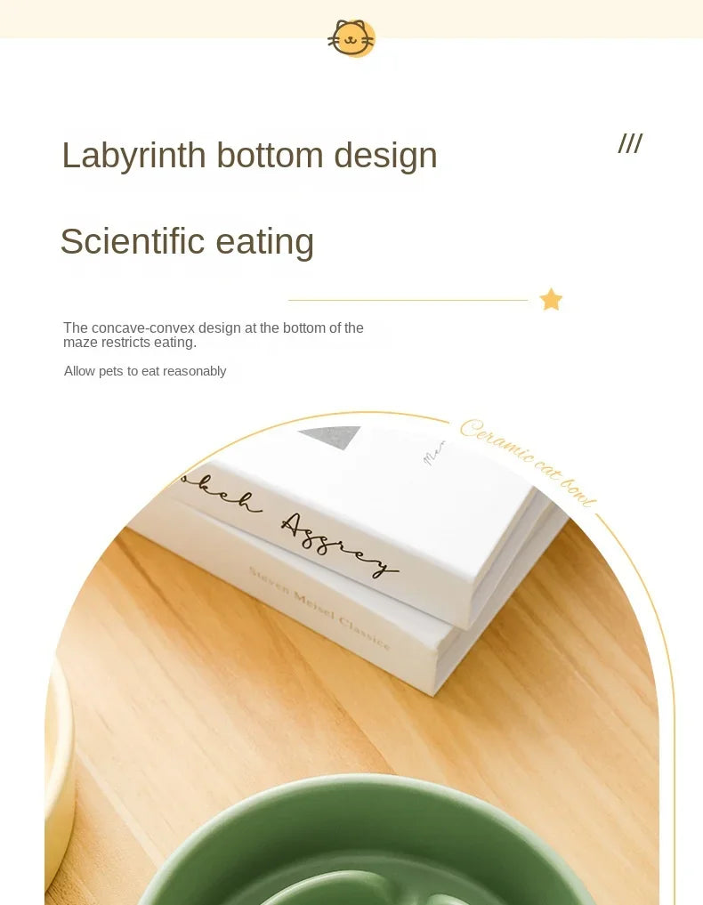 Ceramic Pet Slow Feeder Bowl For Cats And Small Dogs
