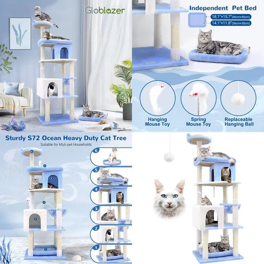 Cat Tree With Six Posts And Hammock For Heavy Cats