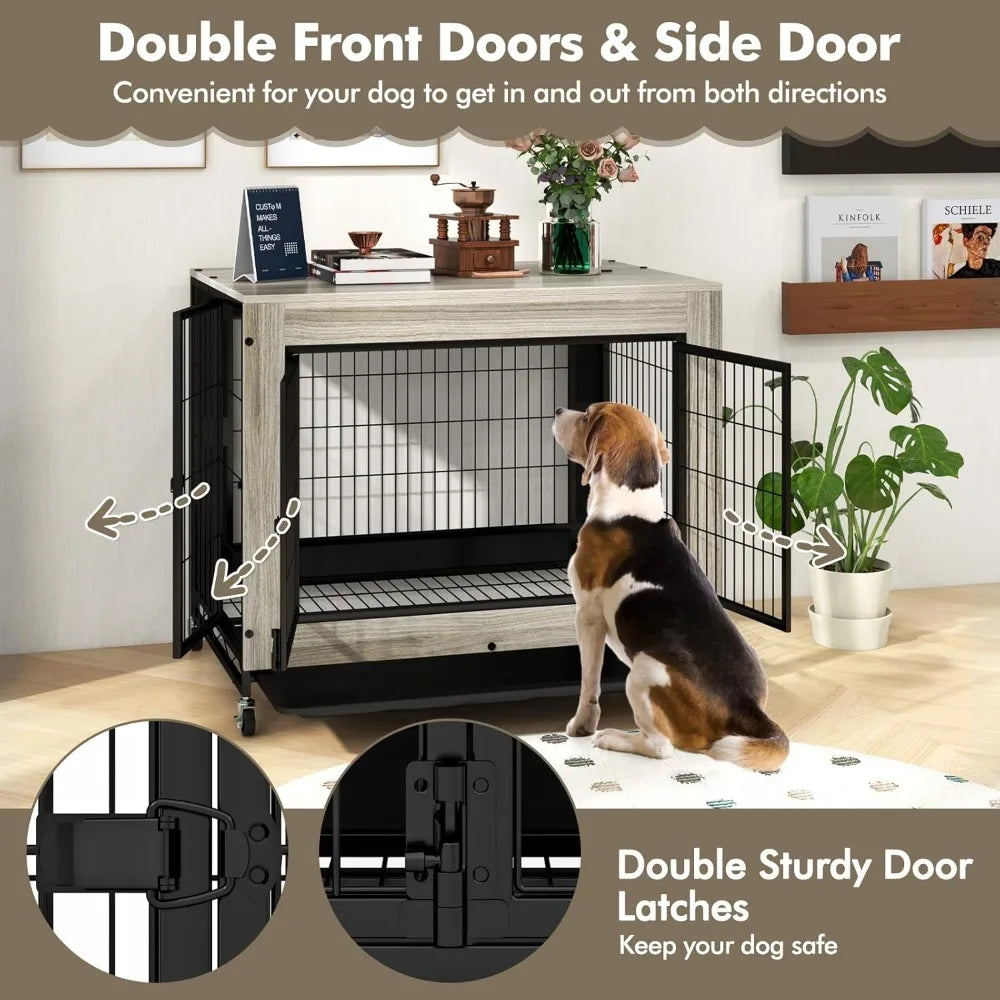 Giantex Modern Dog Crate With Three Doors And Removable Tray
