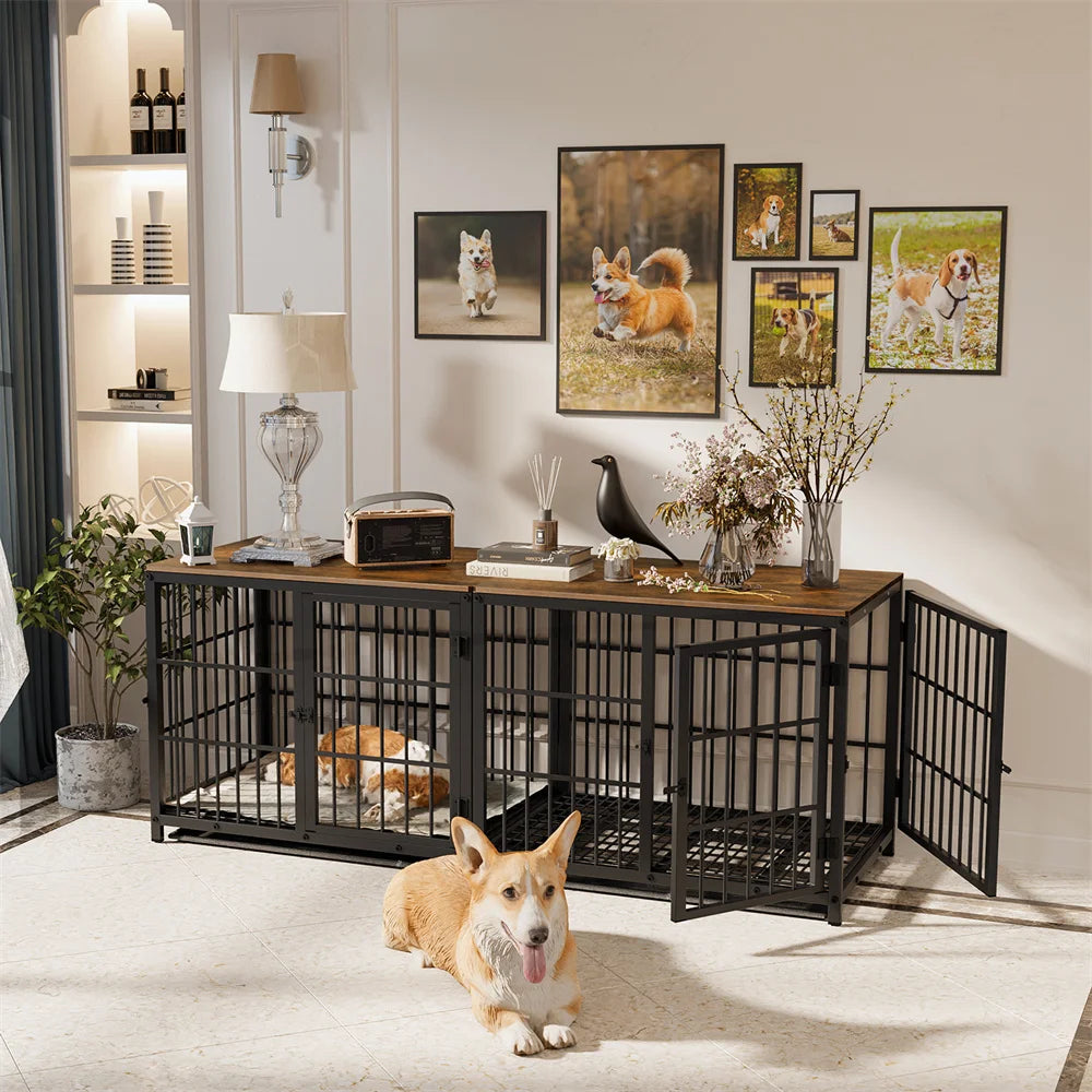 BORWARTH Wooden Dog Crate End Table Kennel Lattice Doors