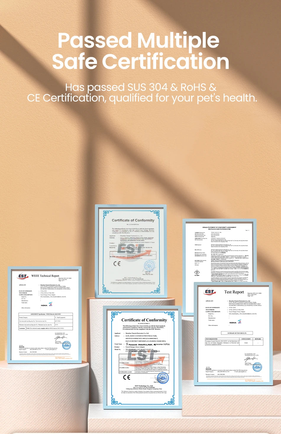 ROJECO Stainless Steel Cat Water Fountain Automatic Pet Drinker Rechargeable