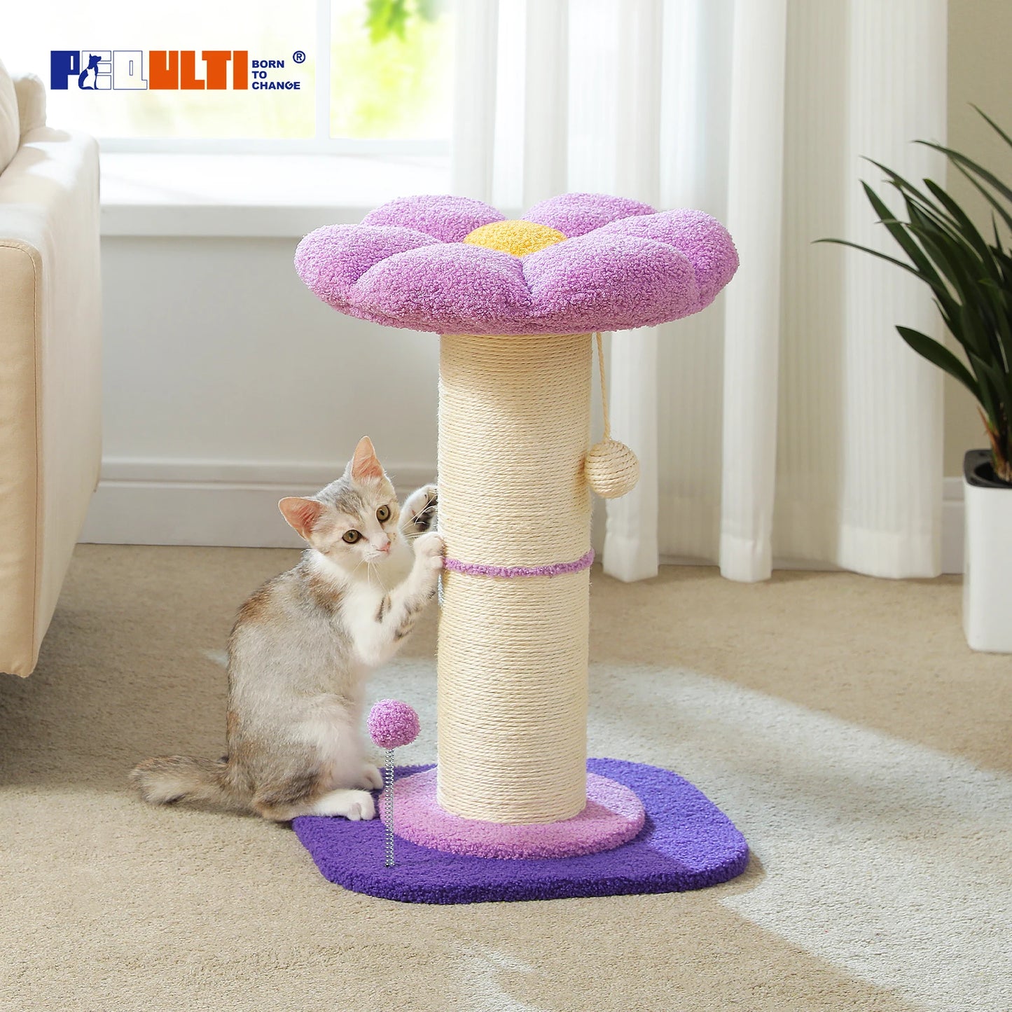 PEQULTICN Flower Cat Scratching Post Small Cat Tree Tower