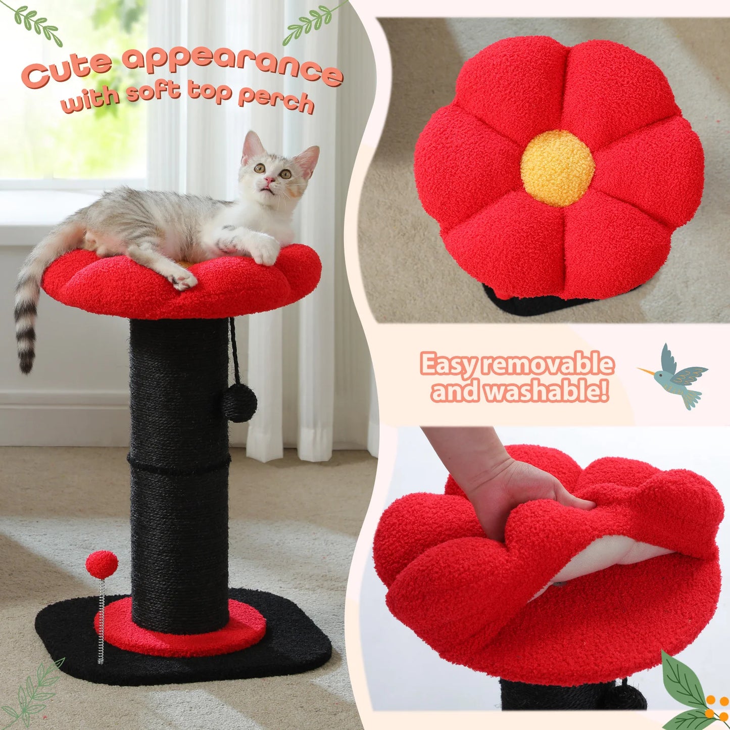 PEQULTICN Flower Cat Scratching Post Small Cat Tree Tower